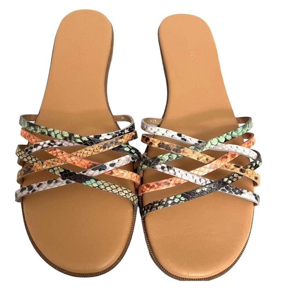 Madewell Tracie Snake Embossed Print Leather Slides sz 6.5